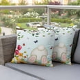 thumbnail image 4 of Easter Rabbits Foot Pillow Covers 2 Pack Spring Flowers Leaf Branches Teal Ombre Pillowcase Waterproof Outdoor Throw Pillow Cover for Patio Garden Square Cushion 26”x26”, 4 of 9