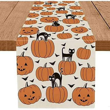 

Halloween Table Runner Pumpkin Black Cat Bat Seasonal Fall Decorations for Home Kitchen Dining Table Party Decor 13 x 72 Inch