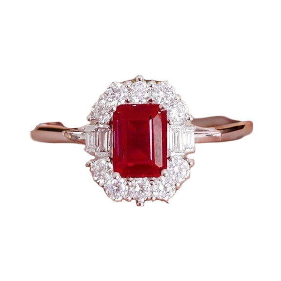 Sterling Silver Vintage Emerald Cut Ruby Ring For Women