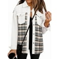 thumbnail image 2 of Women'S Oversized Casual Long Sleeve Button Down Plaid Shacket Boyfriend Jean Jacket with Pockets White XXL, 2 of 9