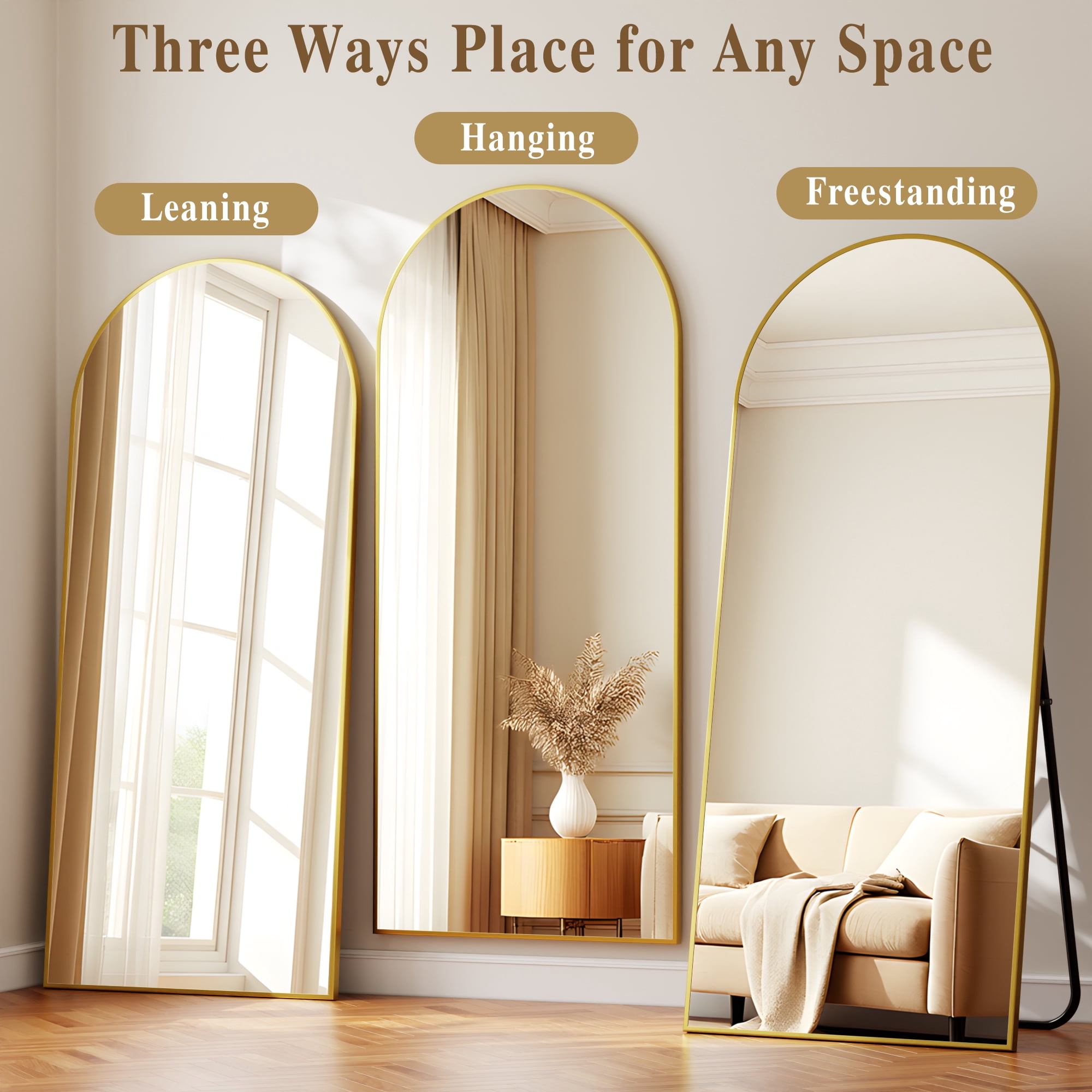 SHATTERVUE 78"x35" Arched Large Full Length Mirror Floor Mirrors Wall Mounted,Gold