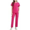 thumbnail image 1 of Womens Outfits 2 Piece Uniforms Work Loose Fitting Sets Short Sleeve Tops Cargo Elastic Waist Pants Clothes, 1 of 4