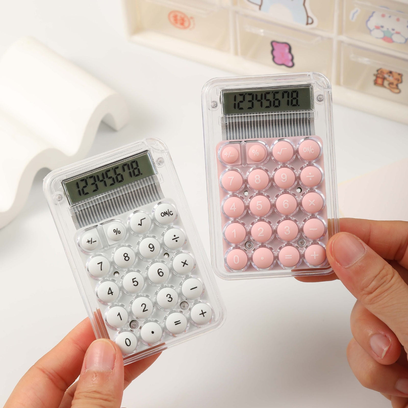 2-6Pcs 3x2 Inch Back-to-School Supplies Calculator Mechanical Switch Calculator Desktop 8 Digits - with Big Buttons LCD Display for School Home Office, Handheld Mechanical Calculator for Students