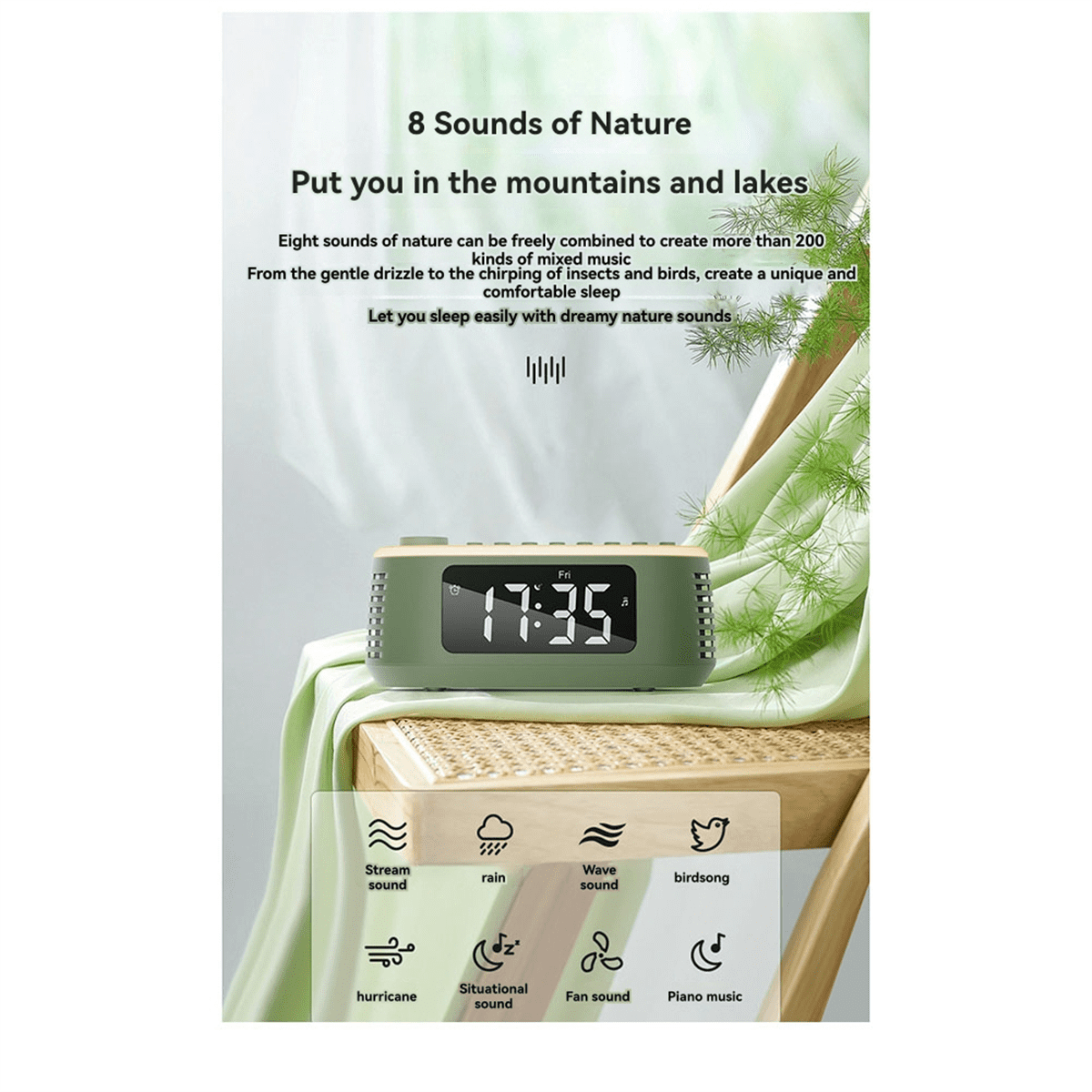 Bluetooth Multiple White Noise Combinations LED Display Screen Speaker and USB Playback with RGB Atmosphere Black