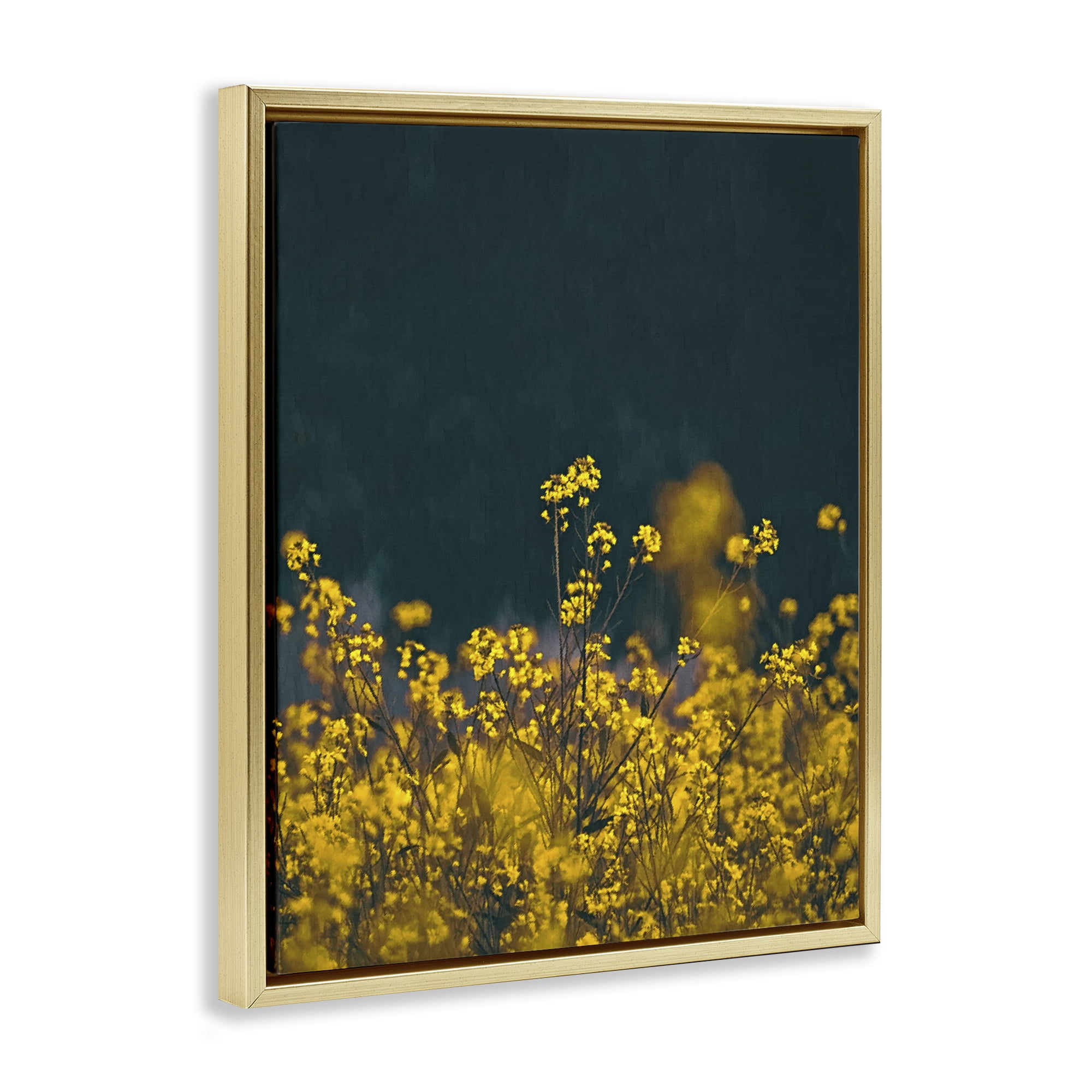 Stupell Industries Marigold Meadow Flowers Plants & Flowers Photography Gold Floater Framed Canvas Art Print Wall Art, 25 x 31