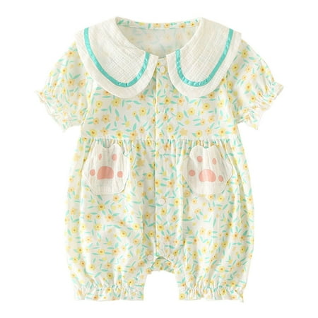 

Toddler Baby Girls Climbing Clothes Romper Short Sleeved Collar Floral Crawl Suit Outside Bodysuit Romper Jumpsuit Clothes For 0-3 Months