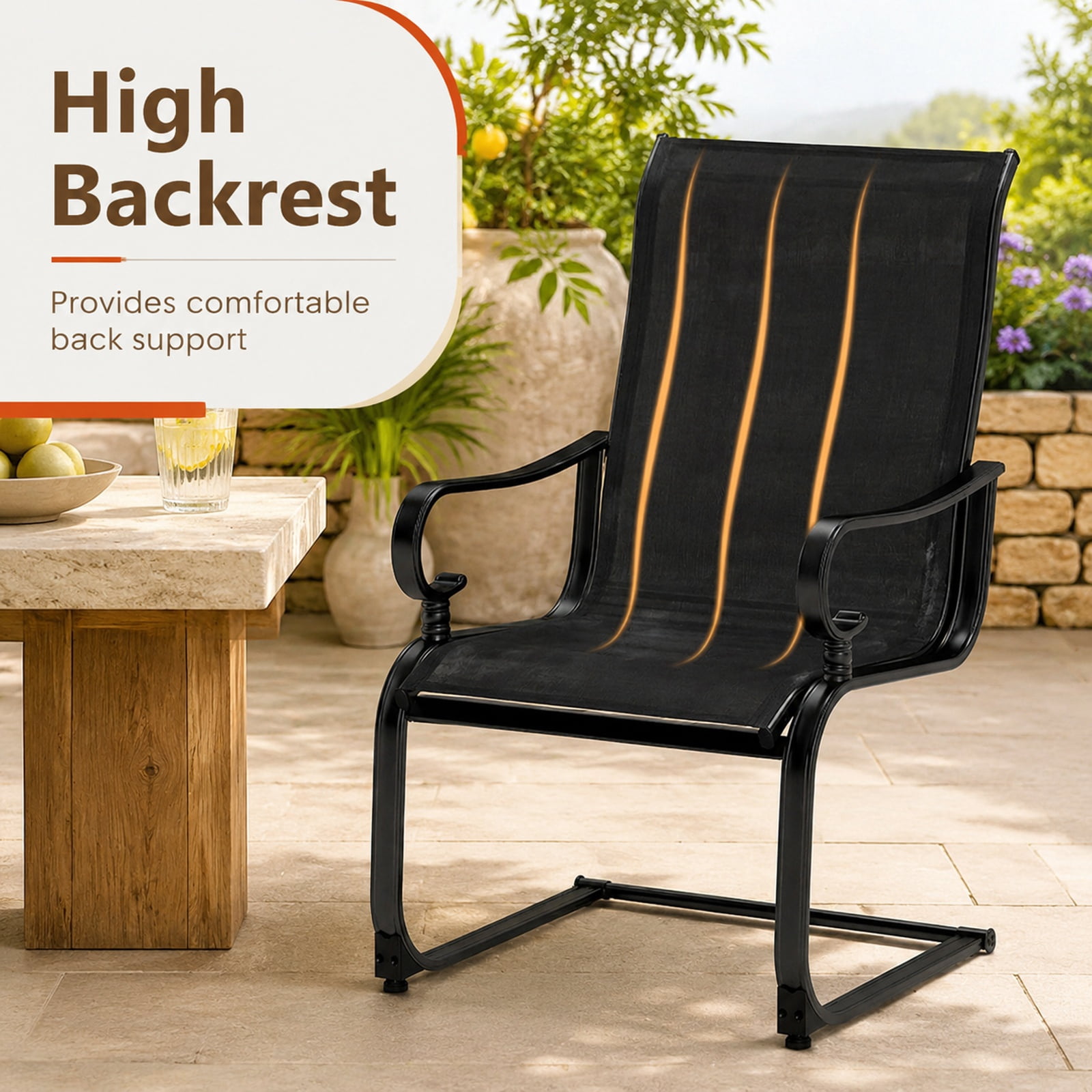 Biotree Set of 2 Patio Rocking Chairs, Quick-Drying Breathable Fabric, High Backrest, for Backyard, Black