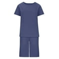 thumbnail image 5 of Womens 2 Piece Lounge Set Cotton Linen Casual Short Sleeve Pullover Tops and Wide Leg Running Shorts Soft Summer Tracksuit Sets Matching Suit Loungewear Pajama Sets Sweatsuit, 5 of 5