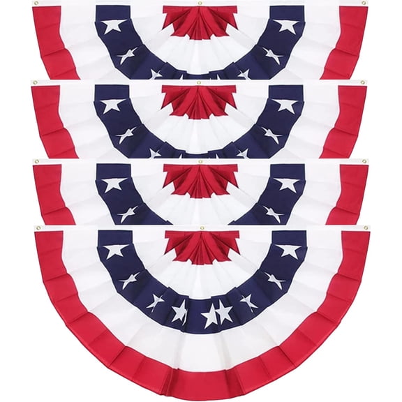 4 Pack USA Pleated Fan Flag 18x36 Inch, American Patriotic Bunting Flag Half Fan Banner, Outdoor Decoration for 4th of July, Memorial Day, Independence Day Porch Fence Decor