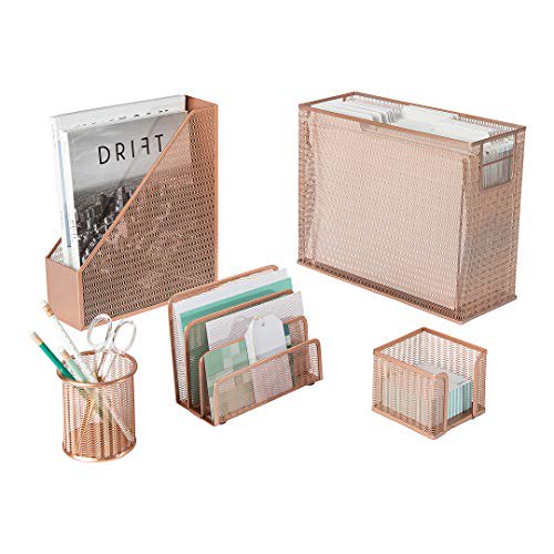 Blu Monaco 5 Piece Rose Gold Desk Organizer Set with Desktop Hanging