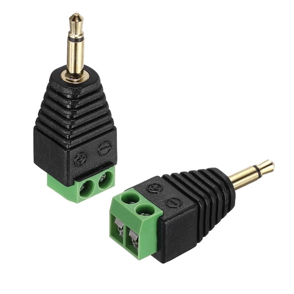 Uxcell 2Pcs 3.5mm TS Mono Male Plug to 2 Pin Screw Terminal Block, Gold Plated Solderless AUX Headphone Balun Converter Adapter