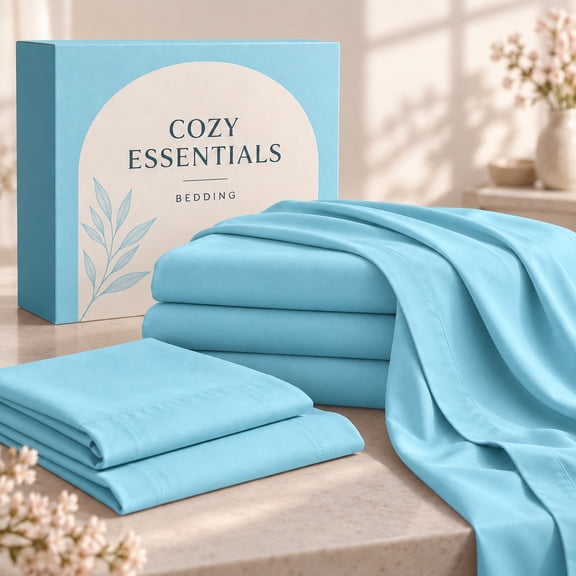 3/4PCS Soft Microfiber Bedding Set,a thoughtful gift for your loved ones, Deep Pocket Elastic Fitted Sheets, Wrinkle Resistant Bed Sheets(Blue,Twin)
