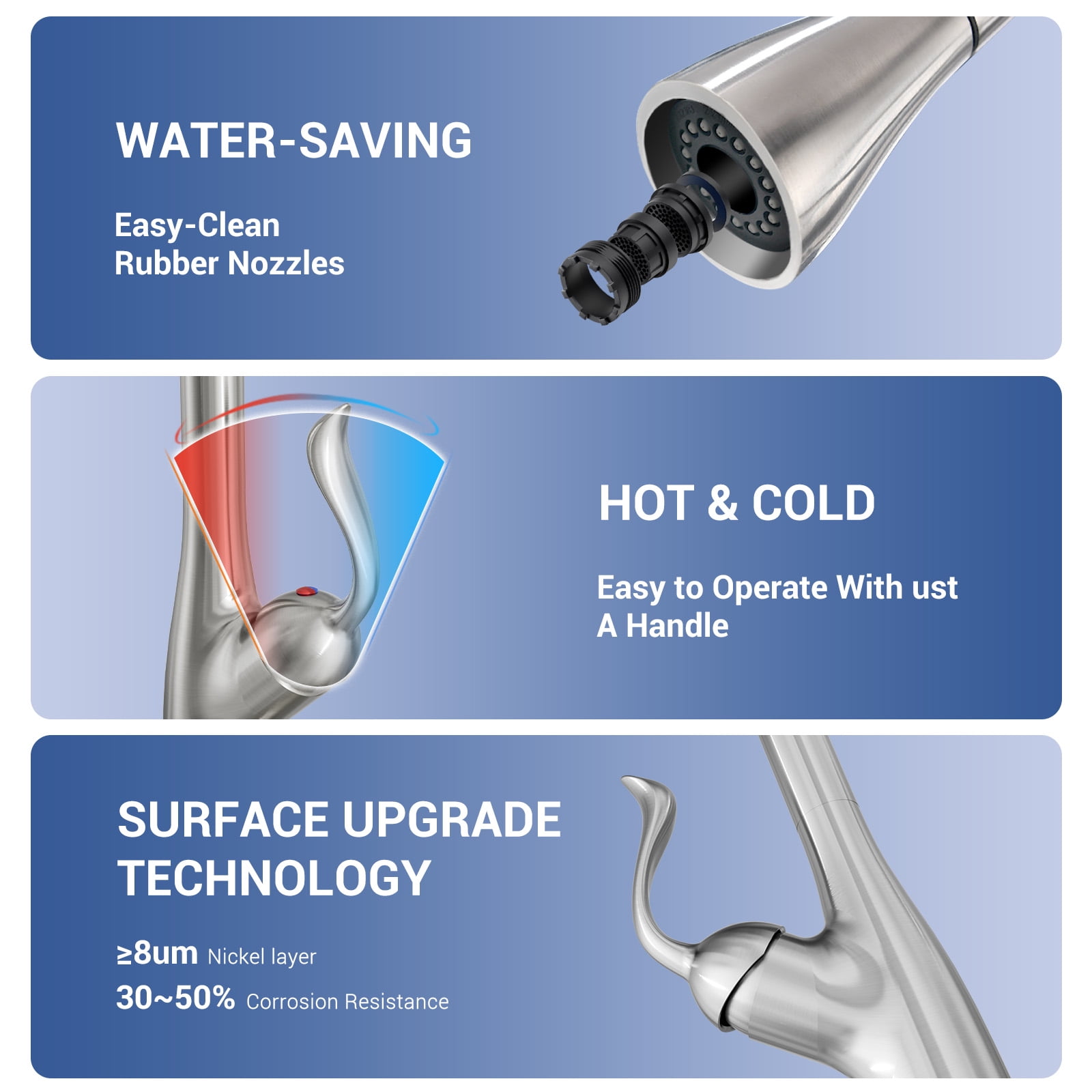 Appaso Patented Kitchen Faucet with Pull Down Sprayer Stainless Steel Brushed Nickel 149BN