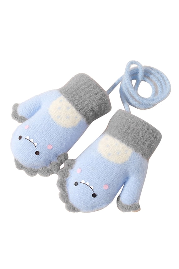 Toddler Kids Boys Girls Gloves Cartoon Print Thick Thermal Relaxed Gloves Fall Winter Gloves Size 0-4 Years Blue