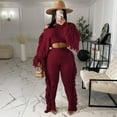 thumbnail image 2 of safuny Women's Casual Suit One Shoulder Neck Dressy Plus Size Suit for Girlfriend Wife Daughter Long Sleeve Solid Color Knitted Tassel Outfits Comfy Casual Wine XL, 2 of 7