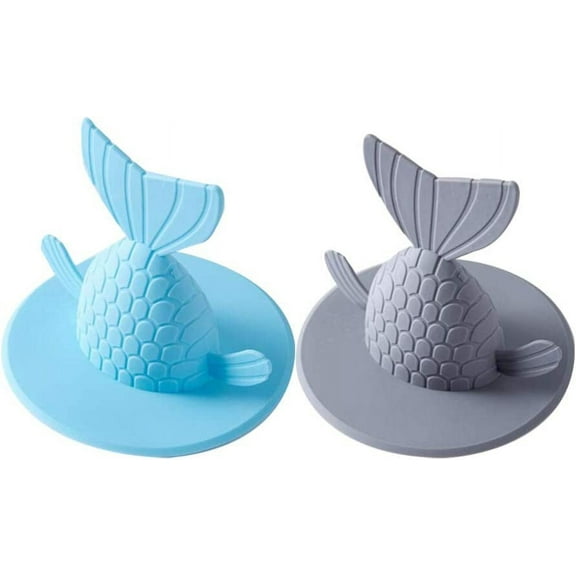 2pcs Bathtub Drain Plug Tub Stopper Plug Cover Silicone Cute Fish Drain Stopper Round Flat Suction Cover for Bathroom Laundry Kitchen Grey Blue Bathtub Drain stoppers M tub Plug