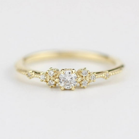 Yellow gold Engagement Ring, Minimalist Simple Ring, Diamond Engagement Ring, Dainty Diamond Engagement Ring, Gift for her, Cute small ring