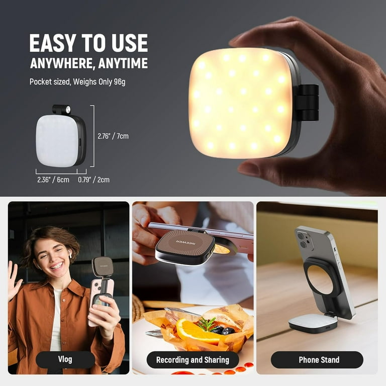 3-in-1 Magnetic Selfie Light With Mirror – Foldable, Rechargeable Phone Light, 3 Lighting Modes, For Makeup & Photography