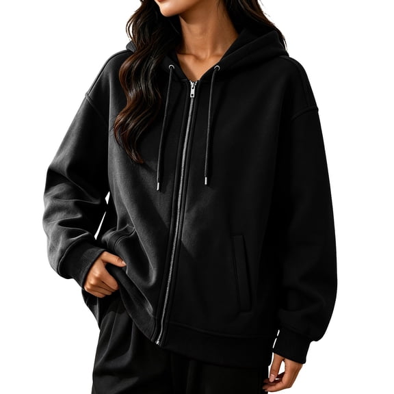 yillto Womens Coat Hooded Casual Sweatshirt Lightweight Zip up Fall Loose Drawstring Jackets with Pockets