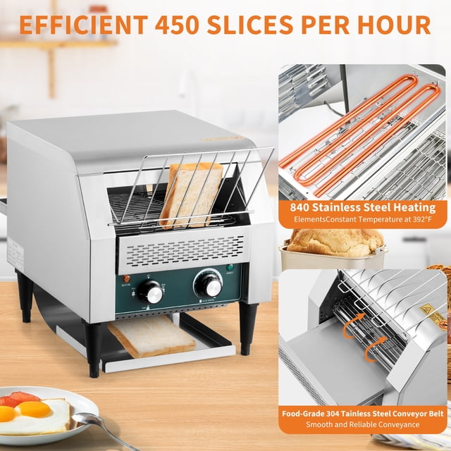 EDTara Conveyor Toaster for Commercial or Home Use, 150 Slices/Hour, 1300w, 7 Adjustable Temperature Settings, Timer, 110v, Perfect for Bread and Bagels