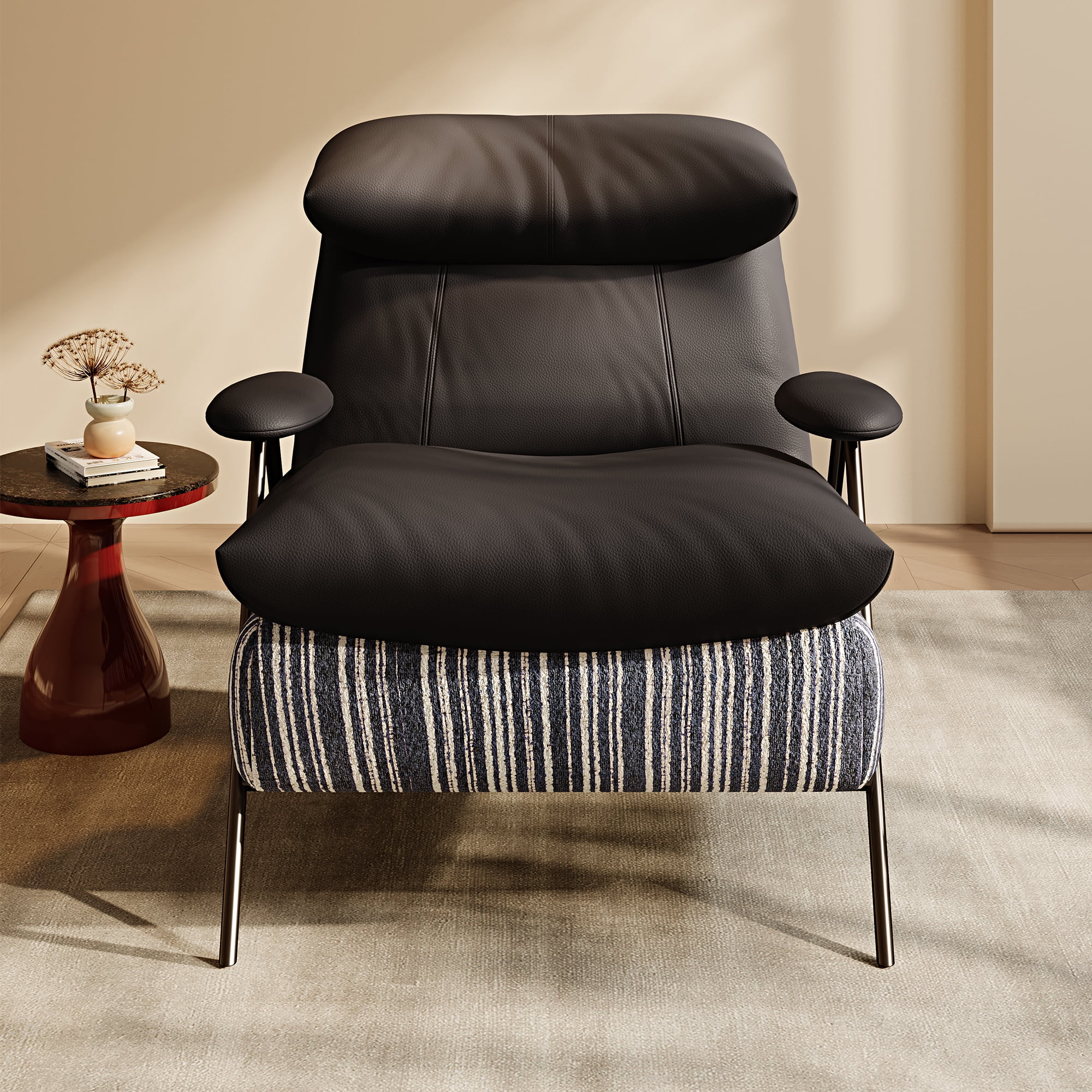 GARITIN Accent Chair and Reading Chair 31.8 Inch, Solid Wood Frame Lounge Chair with Velvet and Leather Upholstery for Living Room Bedroom, Black