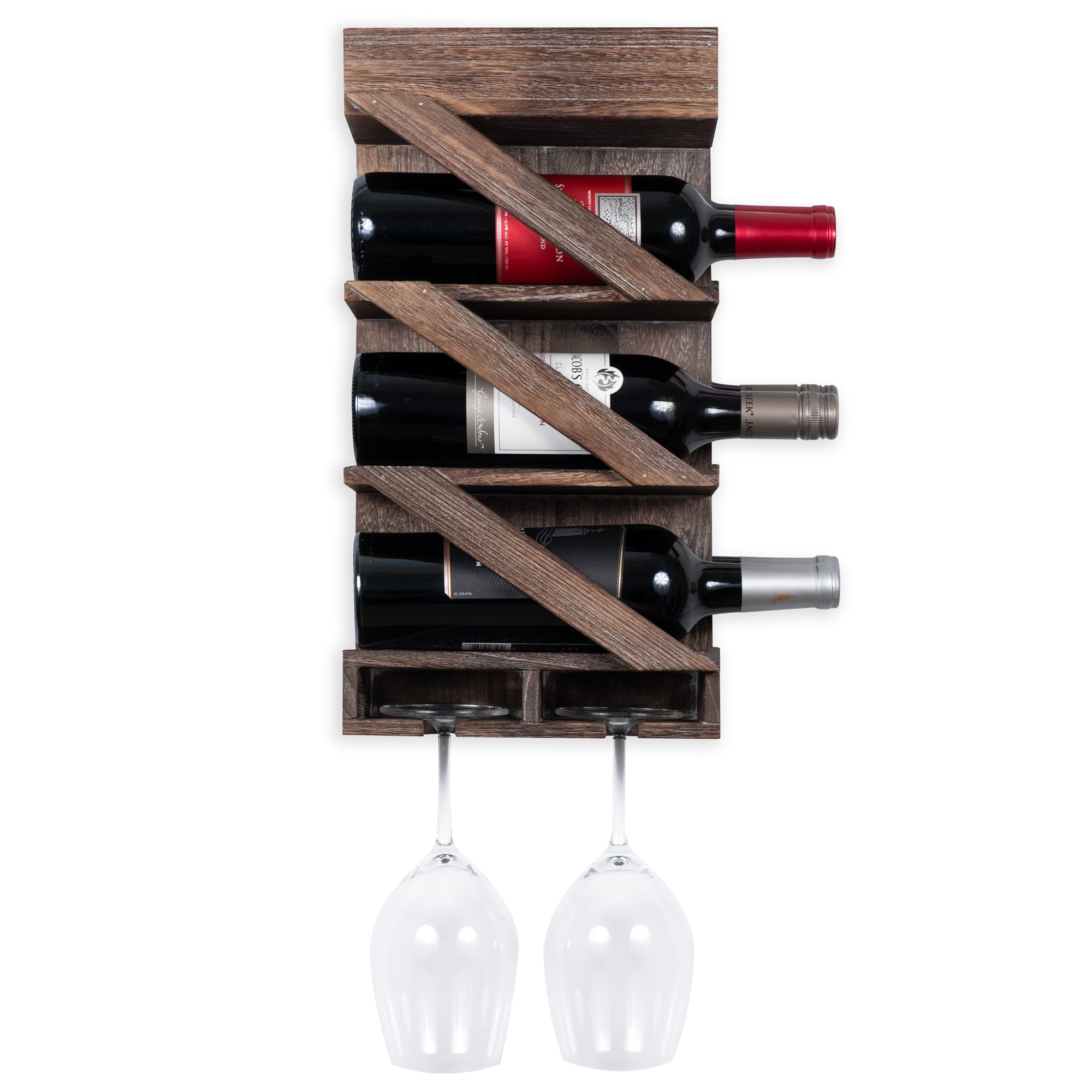 StyleWell Natural Wood and Metal Wall Mounted Hanging Wine Glass Organizer  V191112 - The Home Depot