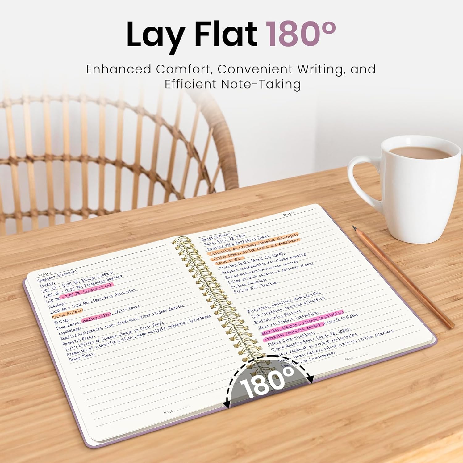 Lined Spiral Journal Notebook for Women, 6 Pack, A5 College Ruled Journals for Writing, Hardcover Notebooks for Work, Note taking and Office School Supplies,140 Pages, 6 Pcs - Purple
