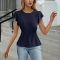 thumbnail image 2 of Annhoo Blouses for Women Dressy Casual Business Ruffle Short Sleeve Tops Summer Crew Neck Peplum Smocked Shirts, 2 of 4