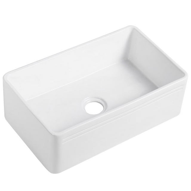 Pemberly Row White Ceramic 30" Single Bowl Farmhouse Apron Kitchen Sink