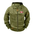 thumbnail image 2 of Men's Hooded Cargo Jacket with Canadian Flag Embroidery, Long Sleeve Athletic Training Raglan Coat, Multiple Pockets Zippered Casual Sportswear, 2 of 7