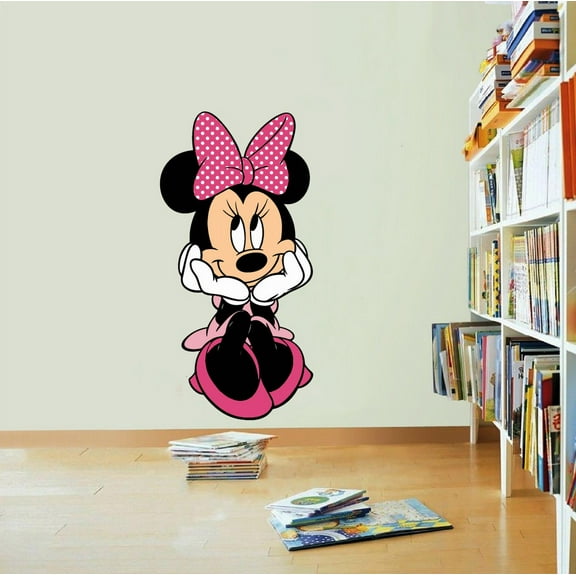 Minnie Mouse Pink Dress Cartoon Character Graphic Decal Sticker Vinyl Mural Baby Kids Room Bedroom Nursery Kindergarten School House Home Wall Design Removable Peel and Stick 10x8 inch
