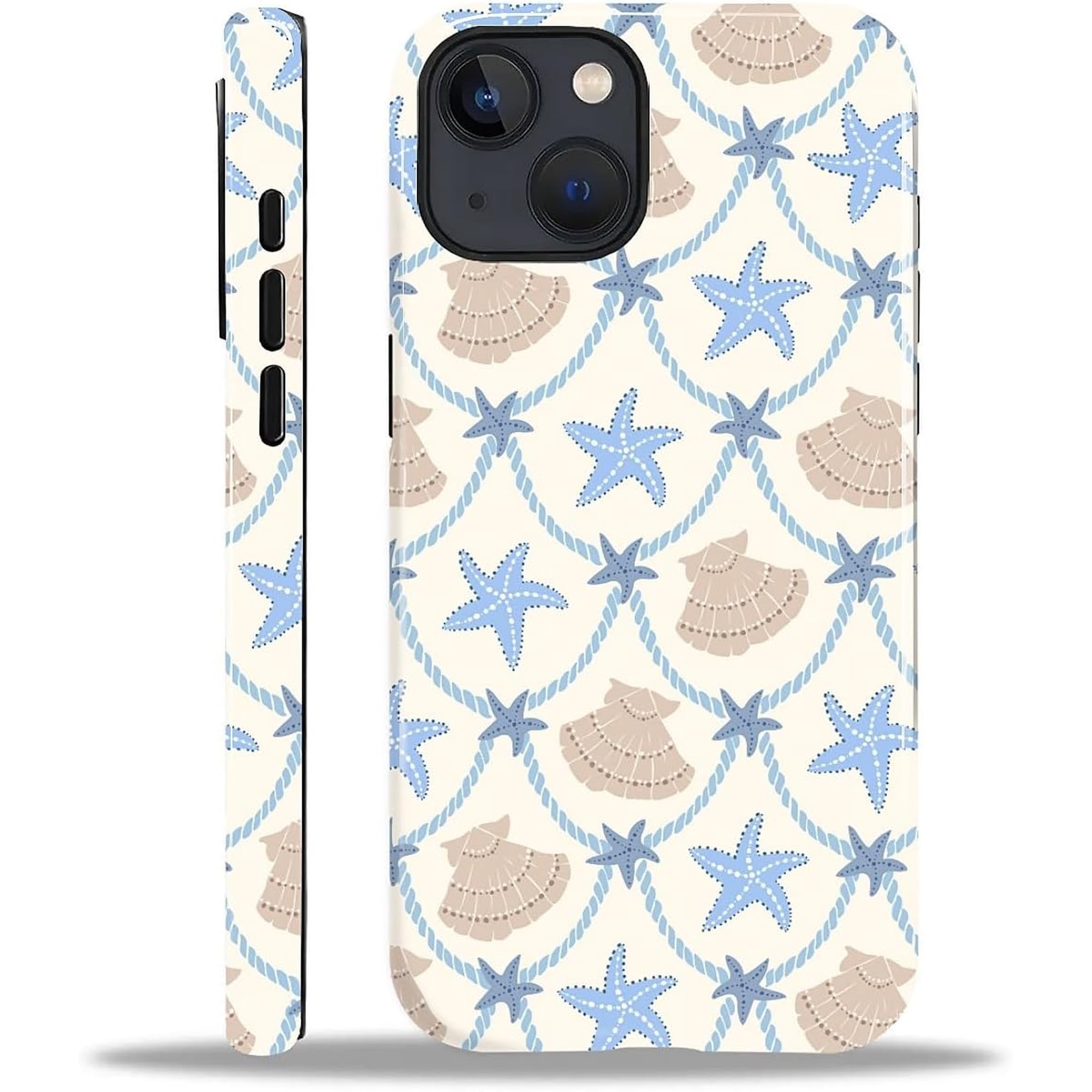 Case Designed for iPhone 15 Plus Hybrid 2-Layer Case Military-Grade Protection Durable Shockproof Anti-Scratch Phone Case Summer Starfish Seashell