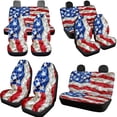 thumbnail image 3 of Uorisanigo American Flag Print 10 Pieces Cars Seat Covers with Comfortable Elastic Car Steering Wheel Cover and Auto Water Cup Pad and Auto Seat Belt Cover Keychains Fit for Most Car SUV, 3 of 7