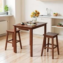 Topcobe 3-Piece Bar Table Set with Pub Table and 2 Saddle Stools, Modern Furniture for Indoor, Table for Living Room-Espresso