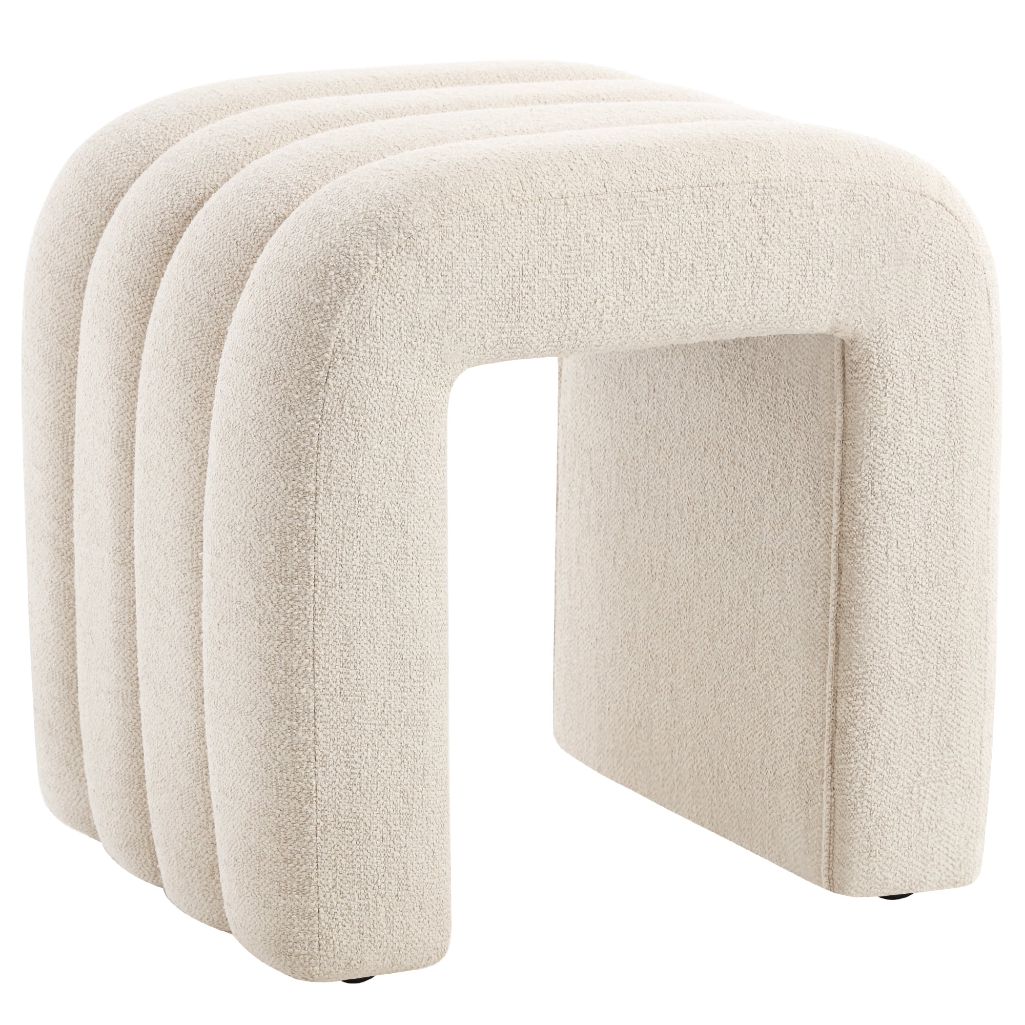 Zesthouse Multi-Functional Ottoman Stool, Tufted Linen Foot Stools Ottoman for Couch, Modern Vanity Stool for Living Room, Bedroom and Entryway, Beige