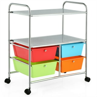 Costway 4-Drawer Cart Storage Bin Organizer Rolling w/Plastic Drawers  Rainbow