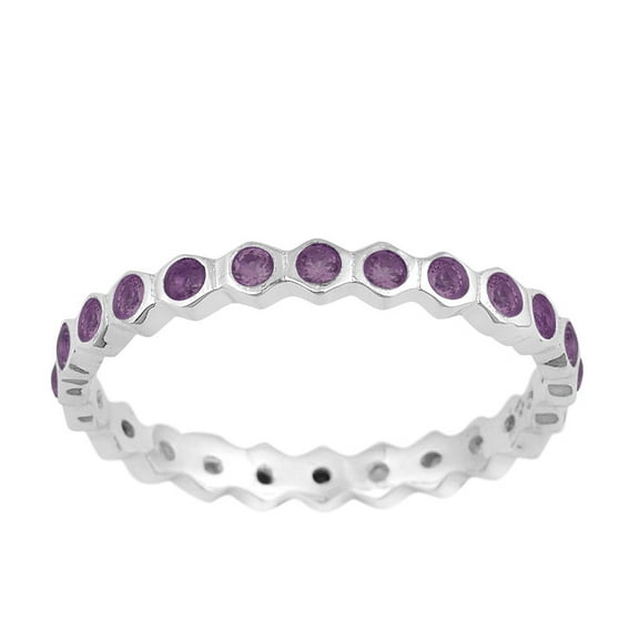 2mm Round Shape Amethyst Gemstone 925 Sterling Silver Full Eternity Women Stackable Ring