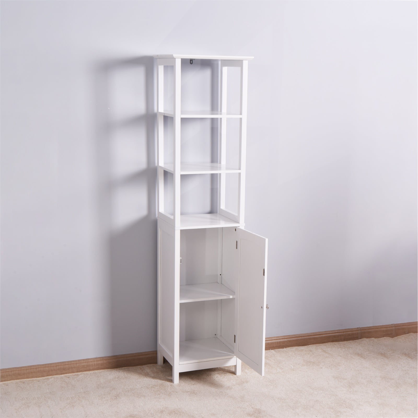 Living Room Floor Cabinet with Adjustable Shelf, Bathroom Storage Cabinet with 3 Shelve Living Room Floor Cabinet with Adjustable Shelf, Bathroom Storage Cabinet with 3 Shelve