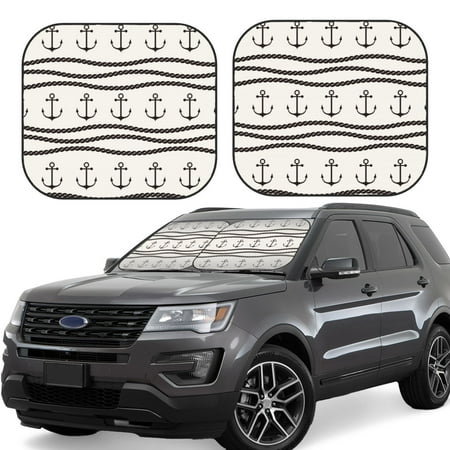 Ocsxa Anchors and Ropes Print Car Windshield Sun Shade 2-Piece Foldable Automotive Windshield Sunshades Car Sun Shade Fit for Cars/Trucks/SUVs -Medium