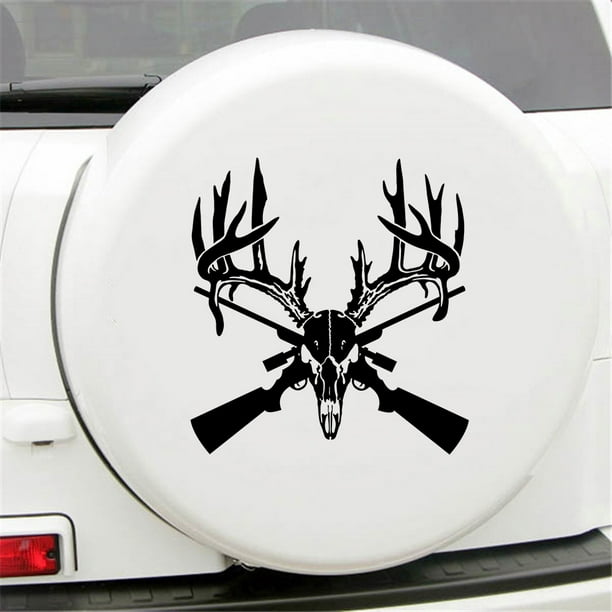 Vinyl Wall Decal Hunting Fishing Hobby Rod Gun Deer Head Horns Stickers  Mural Large Decor (g3244) Black