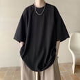 thumbnail image 2 of Gbsyewxs Mens Shirts Half Sleeve Crew Neck Solid Color Ribbed Loose Summer Shirts For Men Black, 2 of 4