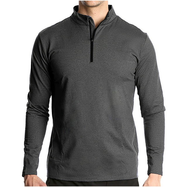 pstuiky camisas de manga larga para hombre, Camiseta deportiva de manga larga para hombre, transpirable, de secado rápido, con media cremallera y color liso tops de invierno para hombre xl