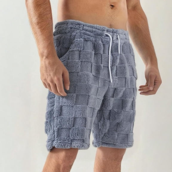 Tauxra Shorts for Men,Checkered Fleece Lined Elastic Waist with Drawstring,Men's Casual Shorts