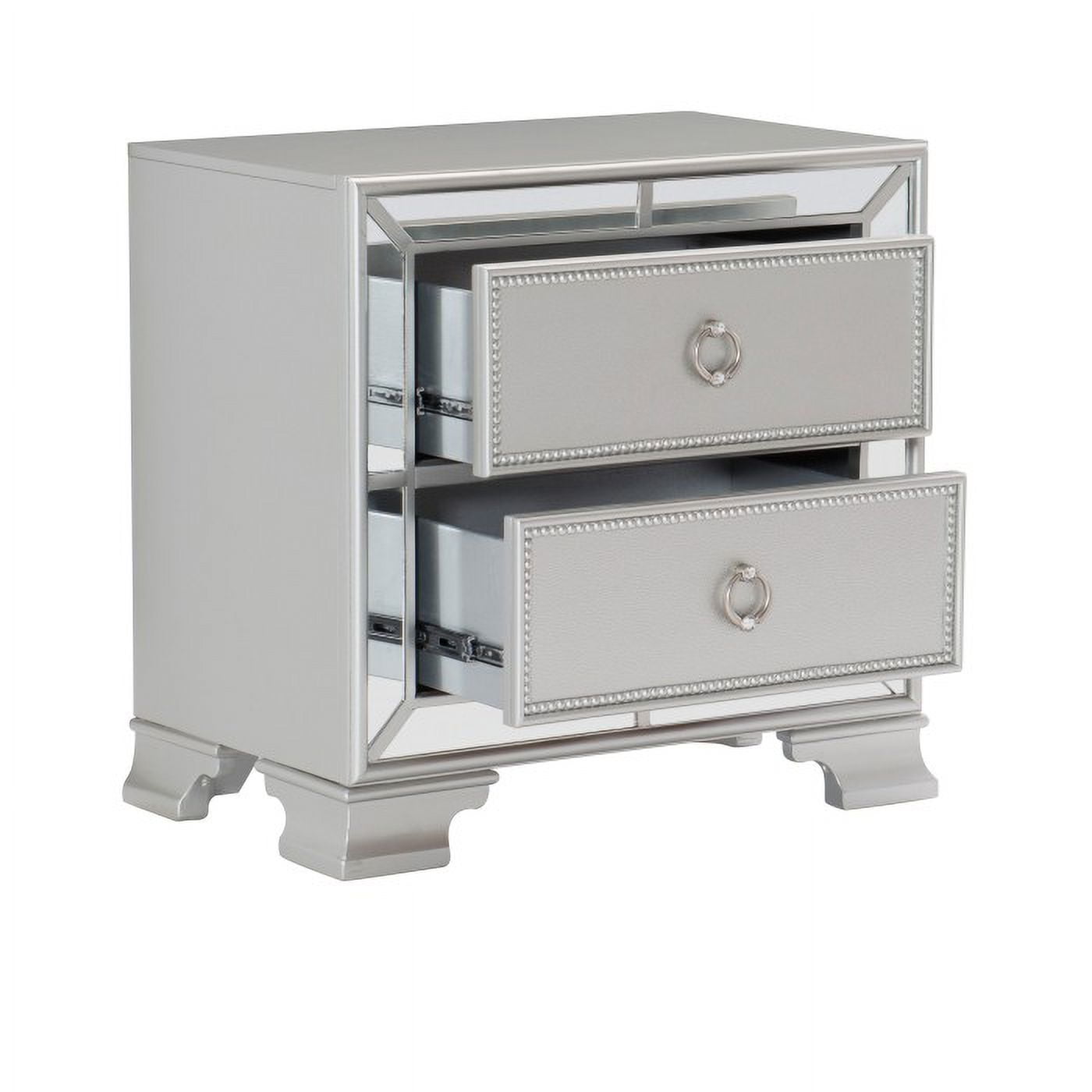 Avondale Collection Bold Modern-Traditional Mirrored Nightstand with Silver Hardware