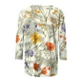 thumbnail image 4 of Women's Graphic Shirts Flower Pattern Print Tops Casual 3/4 Sleeve Summer Tops Holiday Tee Shirt White L, 4 of 5