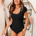 thumbnail image 2 of HBFAGFB Jumpsuit for Women Square Neck Ribbed Knit Short Sleeves Slim Versatile Rompers Black Size S, 2 of 5