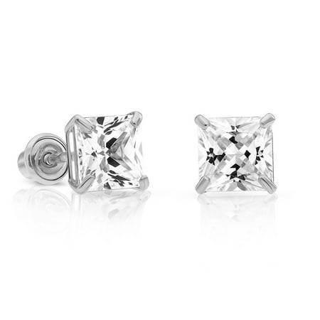 zirconia backs cubic 14k screw stud earrings princess cut gold