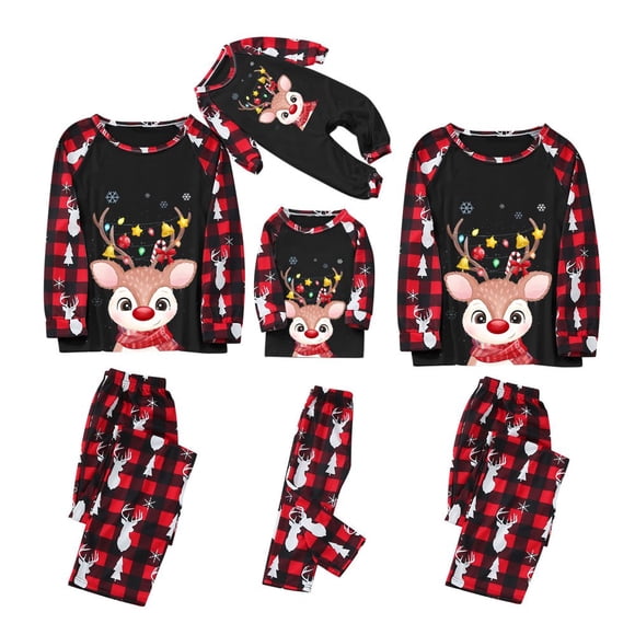 QJUHUNG Pyjamas de Noël Assortis pour Famille Pyjama de Vacances Xmas Vêtements de Nuit Ensemble de Détente de Noël pour Couples Enfants Bébé
