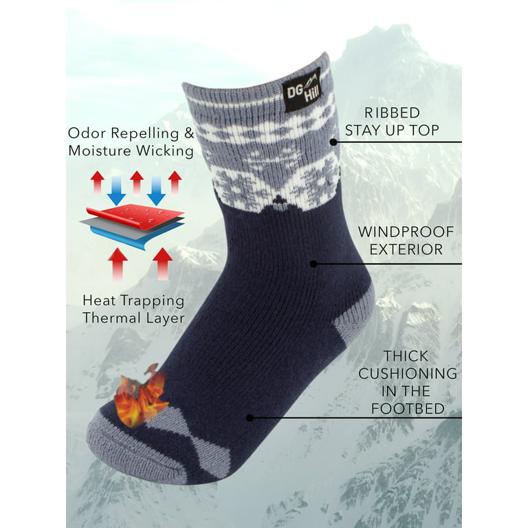 DG Hill (2 Pair) Kid's Thermal Winter Socks Thick Heat Trapping Insulated  Boot Sock
