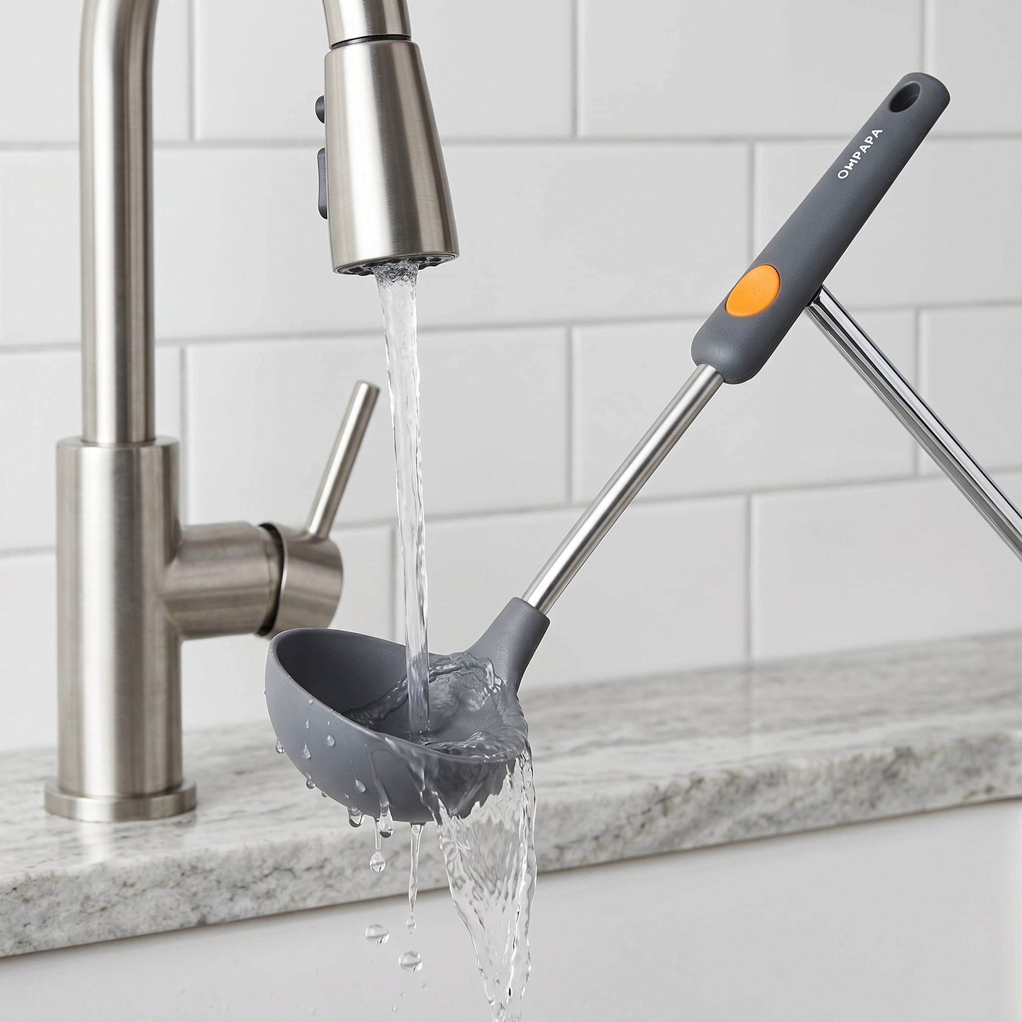 Unique Bargains Non Stick Heat Resistant Kitchen Tool Silicone Spoon Grey B 13.8" x 3.5"